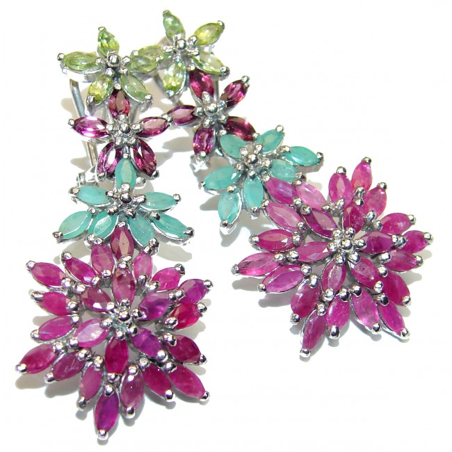 Authentic Ruby Emerald .925 Sterling Silver Large handcrafted earrings
