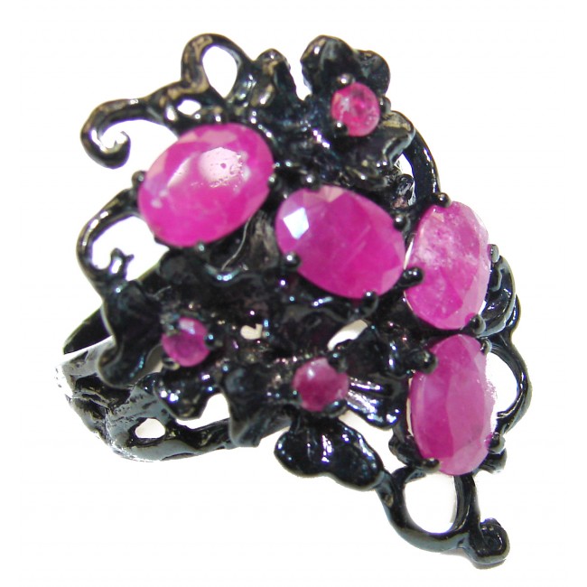 Emily Large genuine Kashmir Ruby black rhodium over .925 Sterling Silver handmade ring s. 9