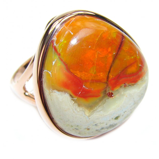 Mexican Opal 18K Gold over .925 Sterling Silver handcrafted Ring size 7 1/2