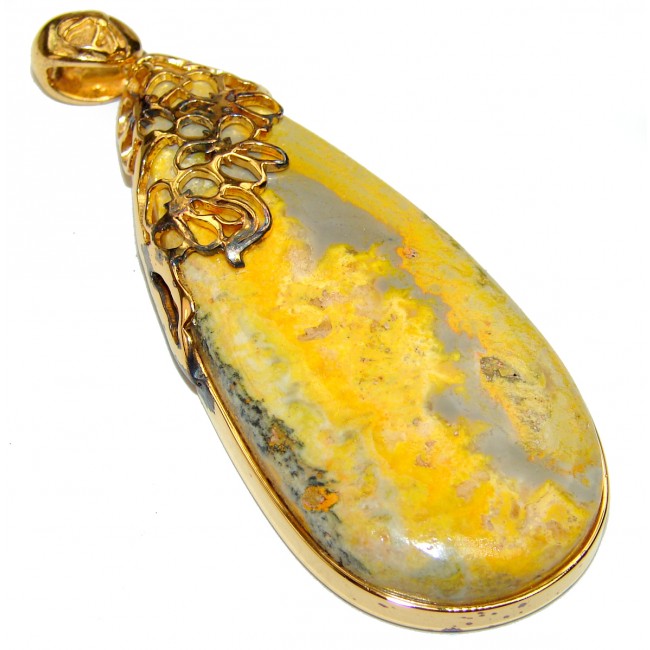 Vivid Beauty Yellow Bumble Bee 14K Gold over .925 Jasper Sterling Silver pendant