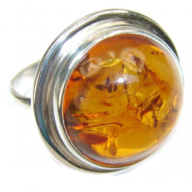 Authentic Baltic Amber .925 Sterling Silver handcrafted HUGE ring; s. 9 1/4