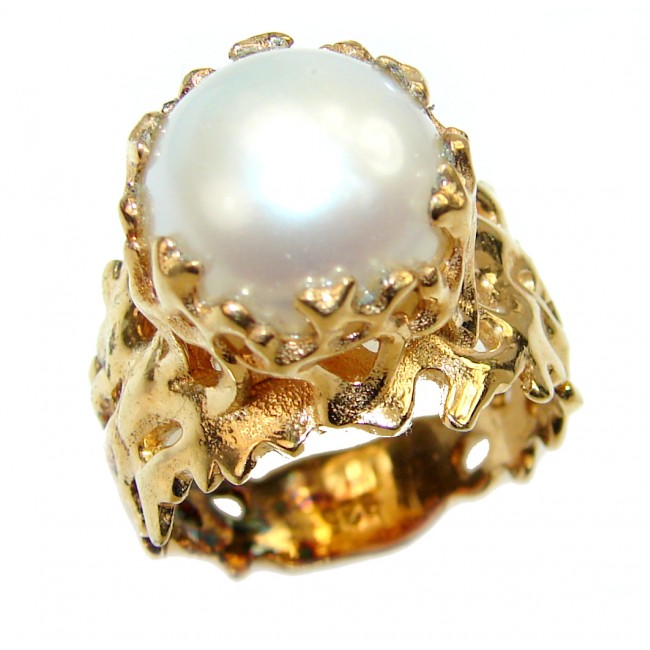 Fresh water Pearl Black 18K Gold over.925 Sterling Silver Ring s. 7