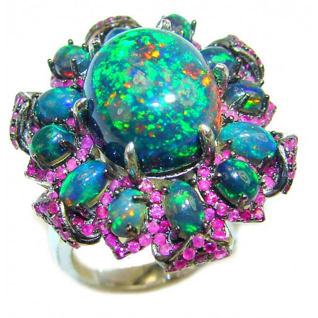 ELECTRICITY FLOW Genuine Black Opal Ruby .925 Sterling Silver handmade Ring size 7