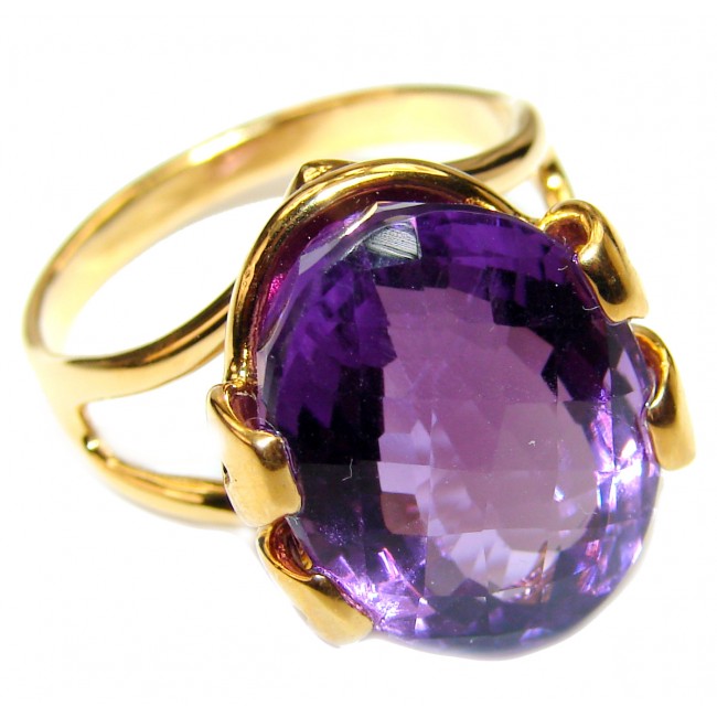 Authentic Oval cut 44.5 carat Amethyst 18K Gold .925 Sterling Silver brilliantly handcrafted ring s. 9 1/4