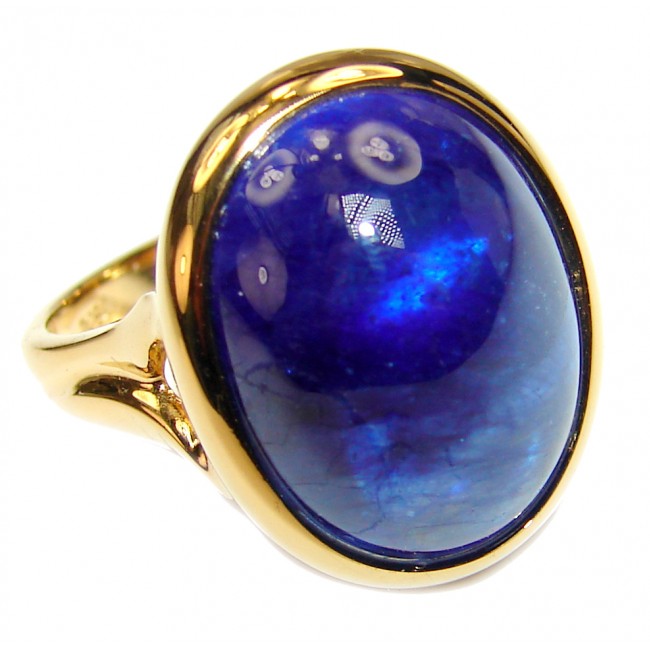 Genuine 45ct Sapphire 18K yellow Gold over .925 Sterling Silver handmade Cocktail Ring s. 7 3/4