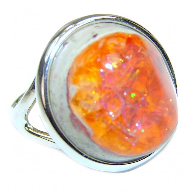 MAJESTIC Mexican Opal .925 Sterling Silver handcrafted Ring size 6 3/4