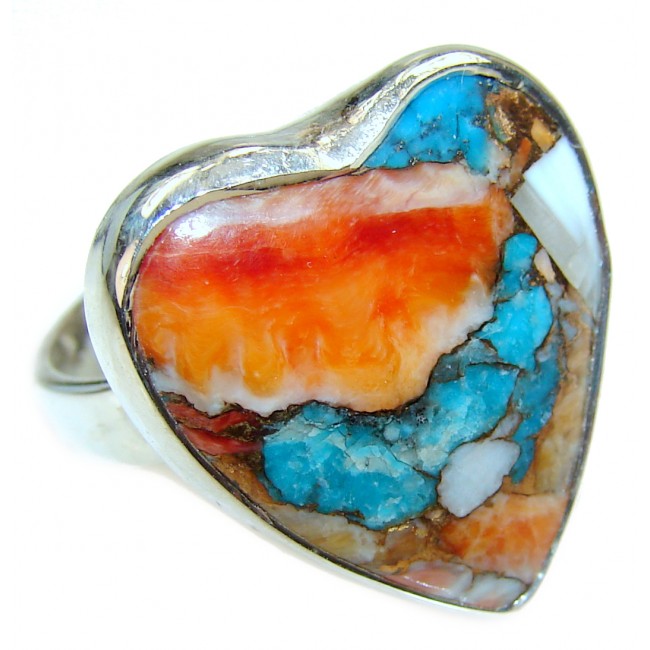 My Heart Oyster Turquoise .925 Sterling Silver handcrafted ring; s. 7 adjustable