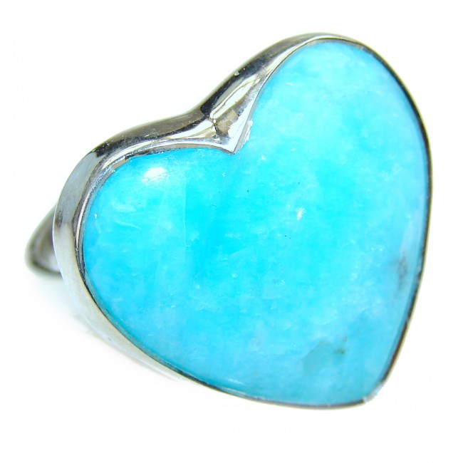 Blue Larimar Angel's Heart .925 Sterling Silver handcrafted Ring s. 8 adjustable