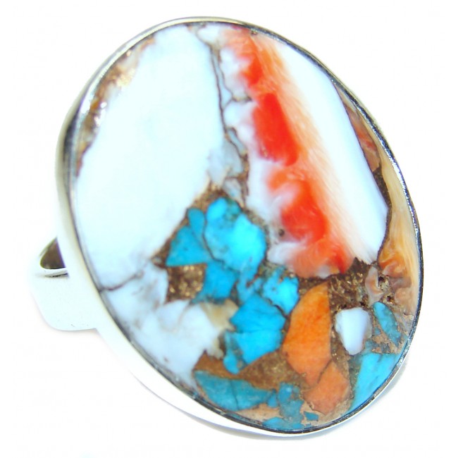 Rare Oyster Turquoise .925 Sterling Silver handcrafted ring; s. 7 adjustable