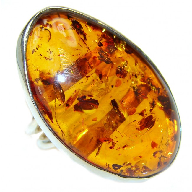 Huge Authentic Baltic Amber .925 Sterling Silver handcrafted HUGE ring; s. 6