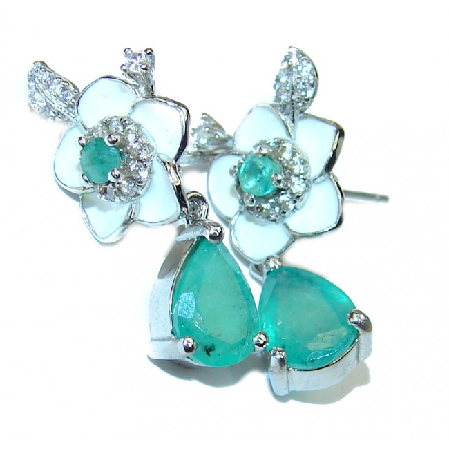 Natalie Genuine Emerald .925 Sterling Silver handmade earrings