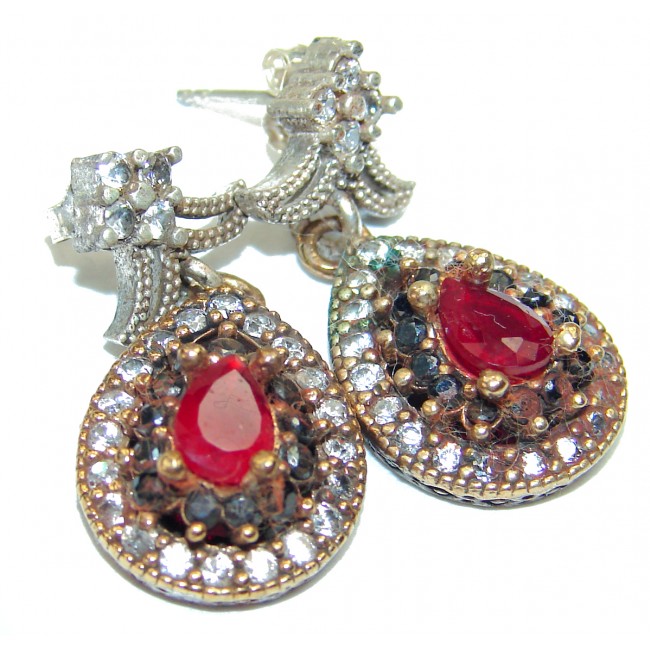 Victorian Style created Ruby .925 Sterling Silver handcrafted earrings