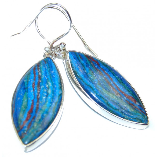 Large Rainbow Calsilica .925 Sterling Silver handmade earrings