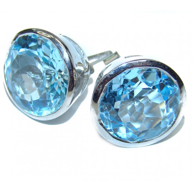 Swiss Blue Topaz 13 mm .925 Sterling Silver handcrafted earrings