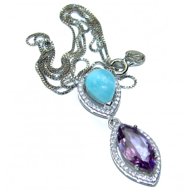 Great African Amethyst Larimar .925 Sterling Silver handmade Necklace