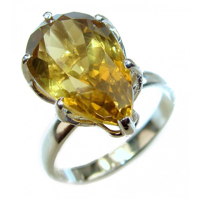 Cocktail Style 12.55 carat Natural Citrine .925 Sterling Silver handcrafted Ring s. 7 1/4