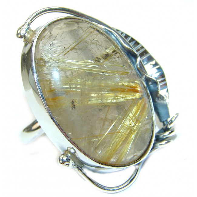 Best quality Golden Rutilated Quartz .925 Sterling Silver handcrafted Ring Size 9 adjustable