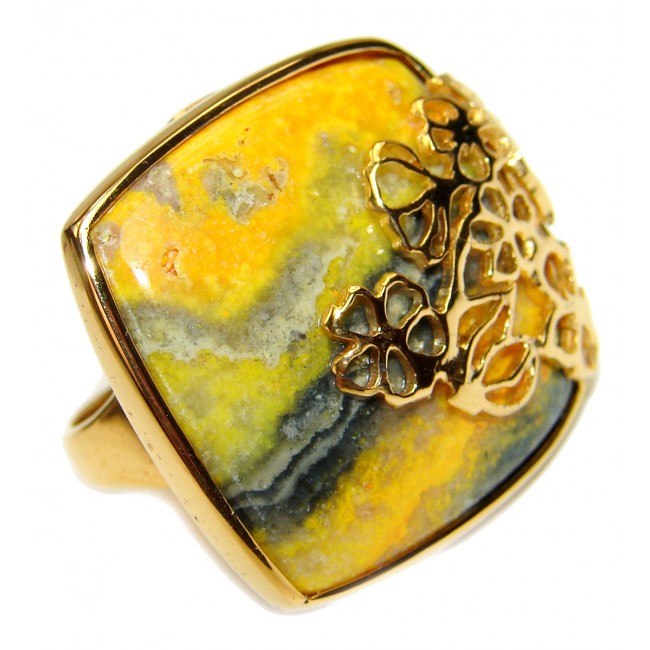 Vivid Beauty Yellow Bumble Bee 18K Gold over .925 Jasper Sterling Silver ring s. 9
