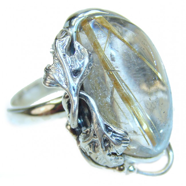 Best quality Golden Rutilated Quartz .925 Sterling Silver handcrafted Ring Size 8 adjustable
