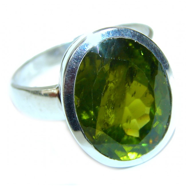 45.2 CARAT authentic Peridot .925 Sterling Silver handcrafted large ring size 9