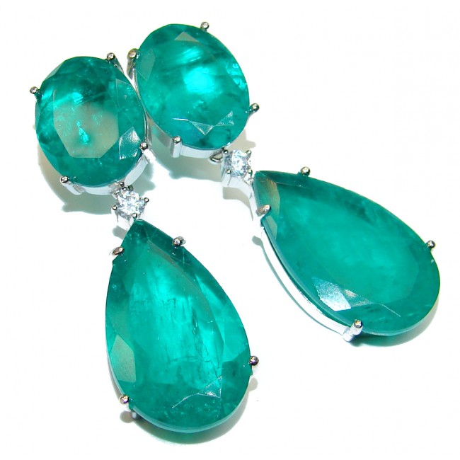 Spectacular Emerald .925 Sterling Silver handmade Large earrings