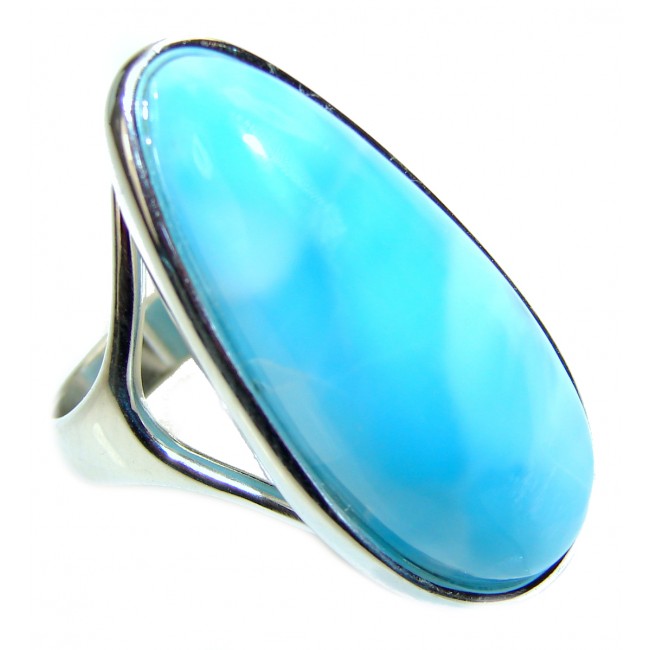 Large Natural Larimar .925 Sterling Silver handcrafted Ring s. 8 1/4