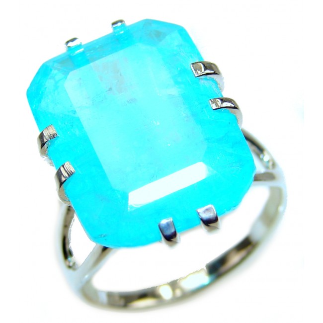 45.2 carat Emerald Cut Paraiba Tourmaline .925 Sterling Silver handcrafted Statement Ring size 9 3/4
