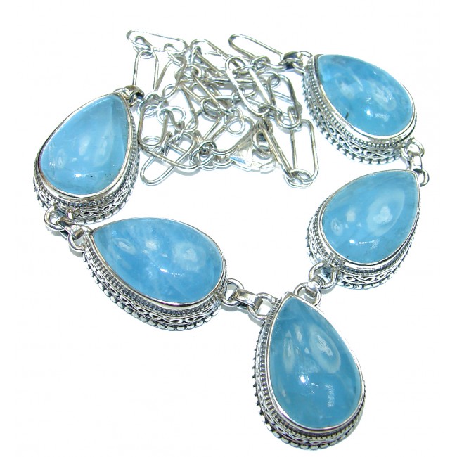 Chunky Authentic Aquamarine .925 Sterling Silver handcrafted necklace