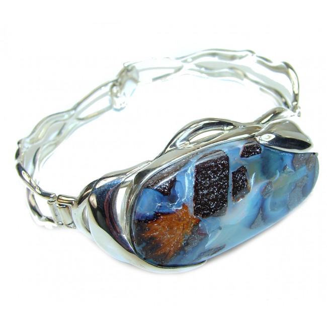Norwegian Northern Lights genuine Boulder Opal handcrafted Sterling Silver Bracelet