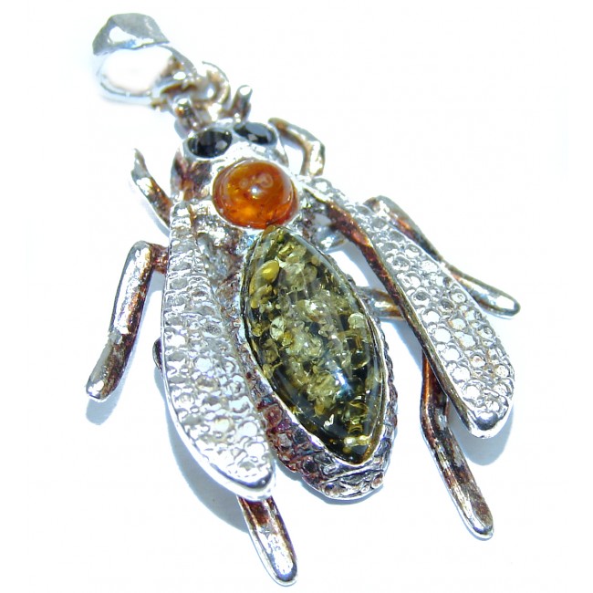 Bee Design Polish Amber .925 Sterling Silver handcrafted Pendant