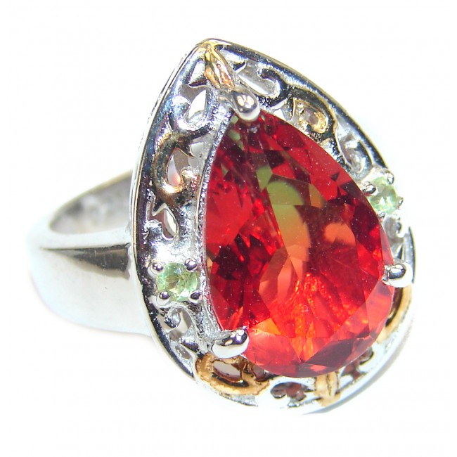 Pear cut Volcanic Tourmaline Topaz .925 Sterling Silver handcrafted Ring s. 7