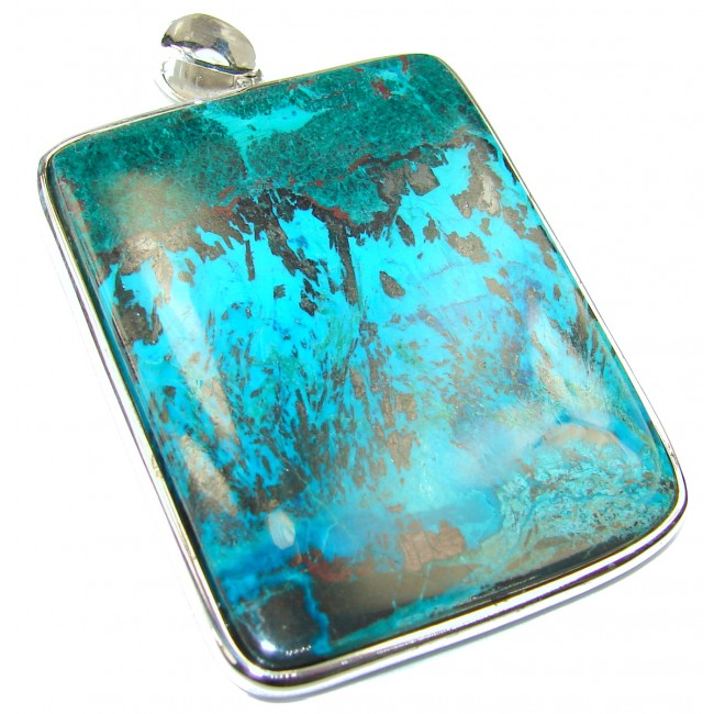 Large authentic Chrysocolla .925 Sterling Silver handcrafted Pendant