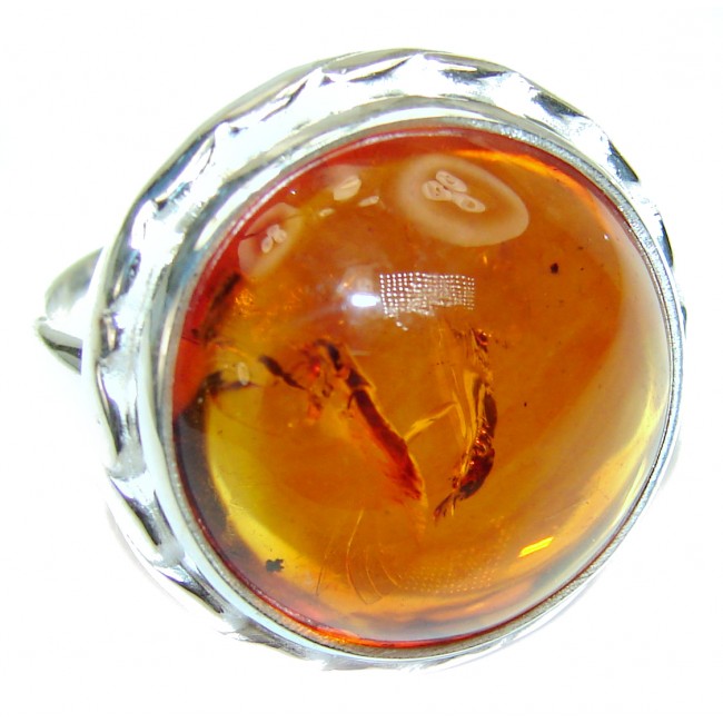 Huge Authentic Baltic Amber .925 Sterling Silver handcrafted HUGE ring; s. 8