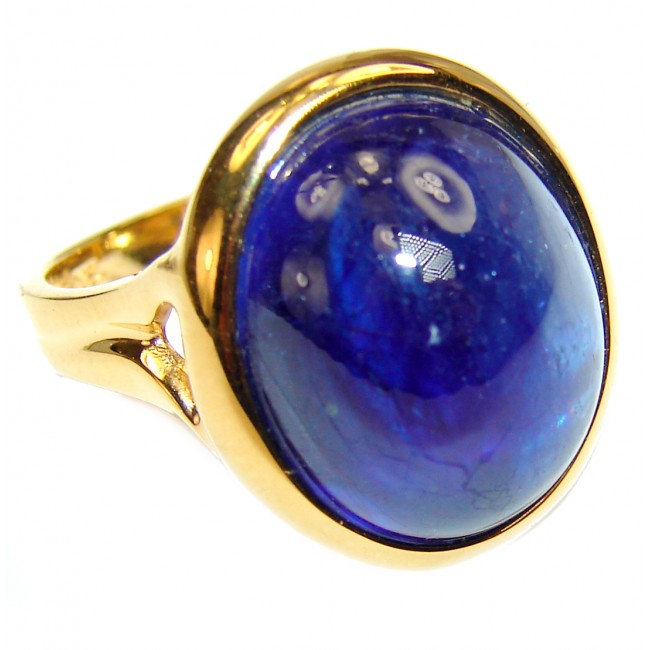 Genuine 46.8ct Sapphire 18K yellow Gold over .925 Sterling Silver handmade Cocktail Ring s. 7