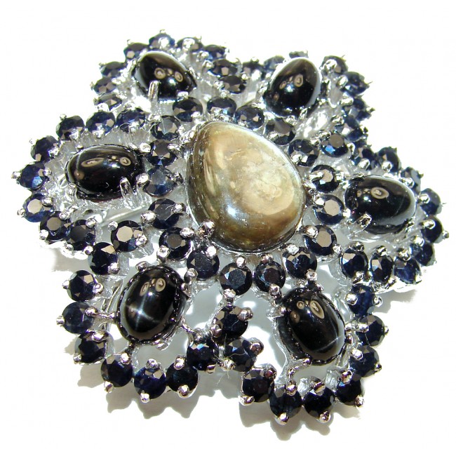 Genuine Star Sapphire .925 Sterling Silver handmade Large Pendant - Brooch