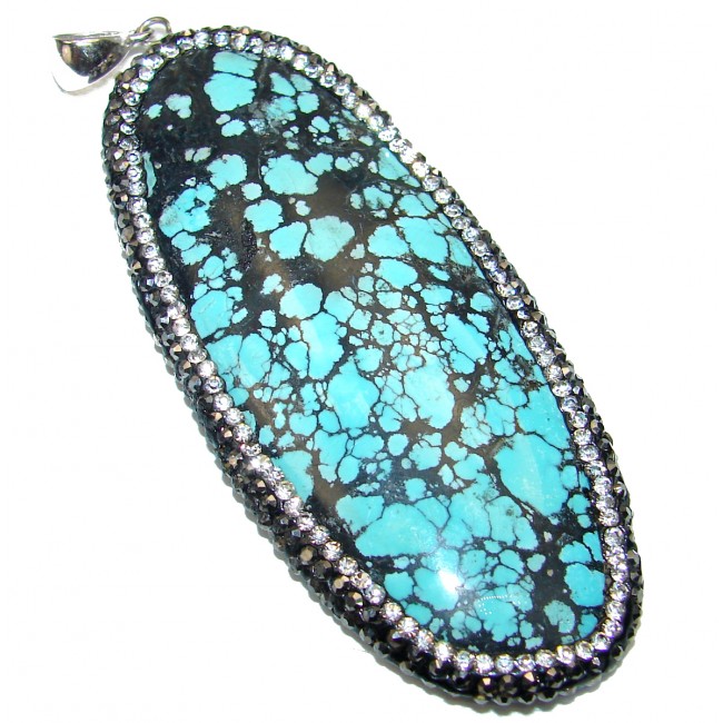 Large Artisan Design Turquoise Spinel .925 Sterling Silver pendant