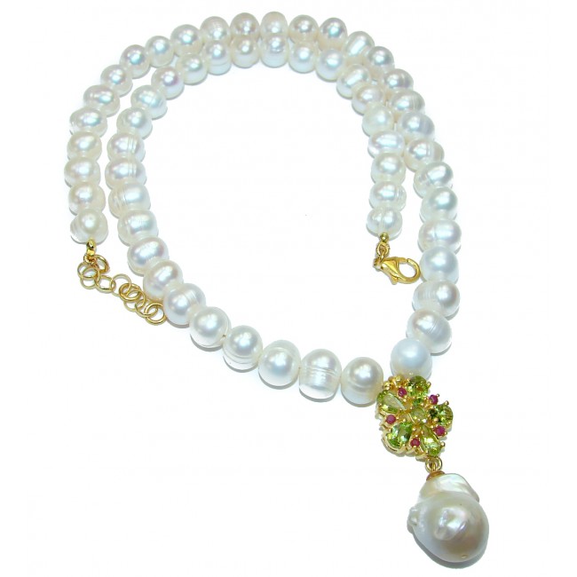 50.8 grams Tsarists heirloom Pearl & Peridot 14K Gold over .925 Sterling Silver handmade Necklace