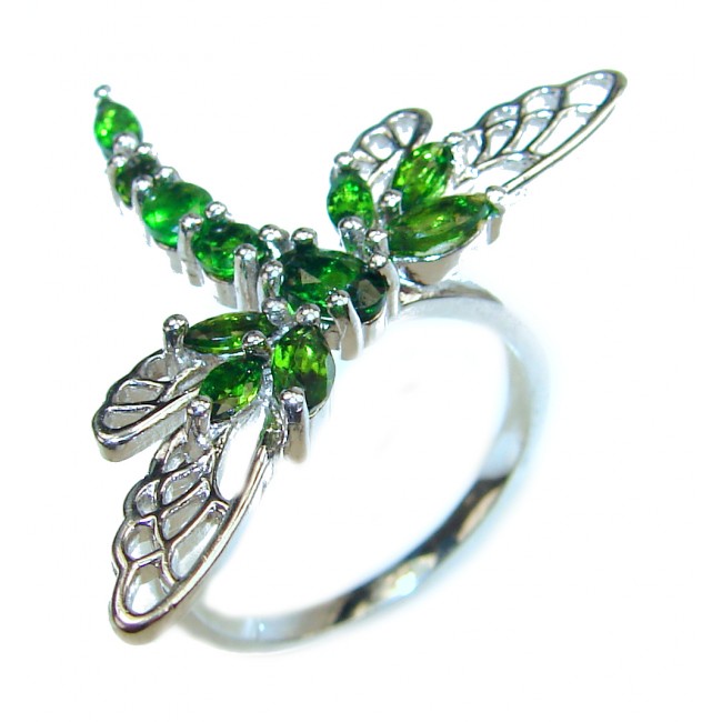 Spectacular Dragon Fly Chrome Diopside .925 Sterling Silver handmade Statement ring s. 7 1/4