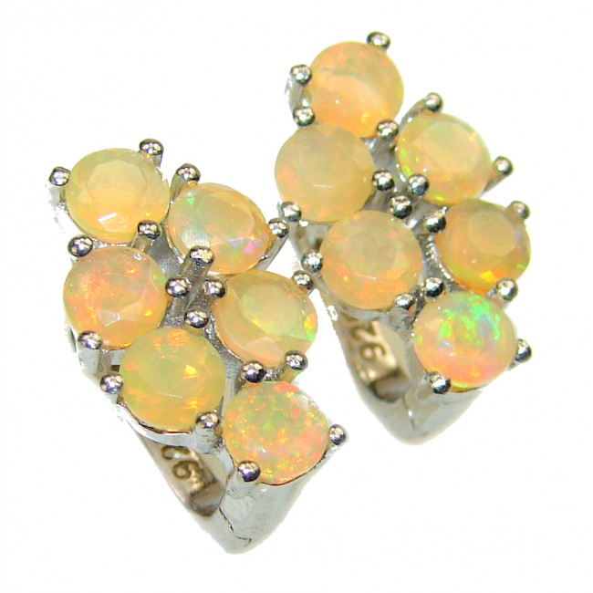 Vintage Style Authentic Ethiopian Fire Opal .925 Sterling Silver handcrafted hoop earrings