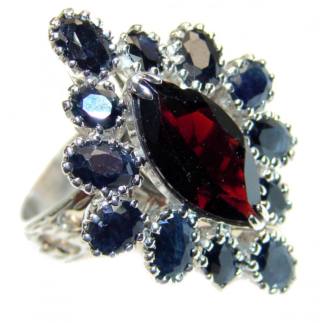 A MAGICAL INSPIRATION Authentic Garnet Sapphire .925 Sterling Silver handmade Ring s. 7 3/4