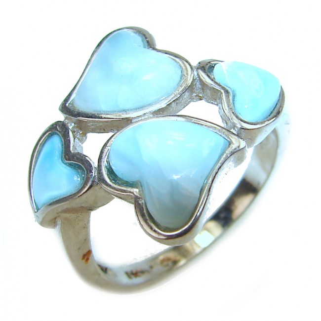 Two Hearts Natural Larimar .925 Sterling Silver handcrafted Ring s. 8