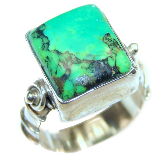 Green Turquoise .925 Sterling Silver handcrafted ring; s. 9