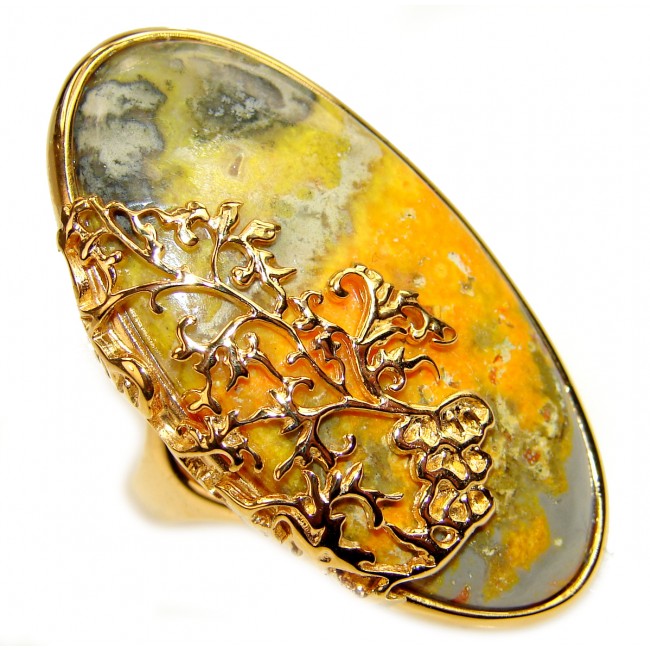 Vivid Beauty Yellow Bumble Bee Jasper 18K Gold over .925 Jasper Sterling Silver LARGE ring s. 9