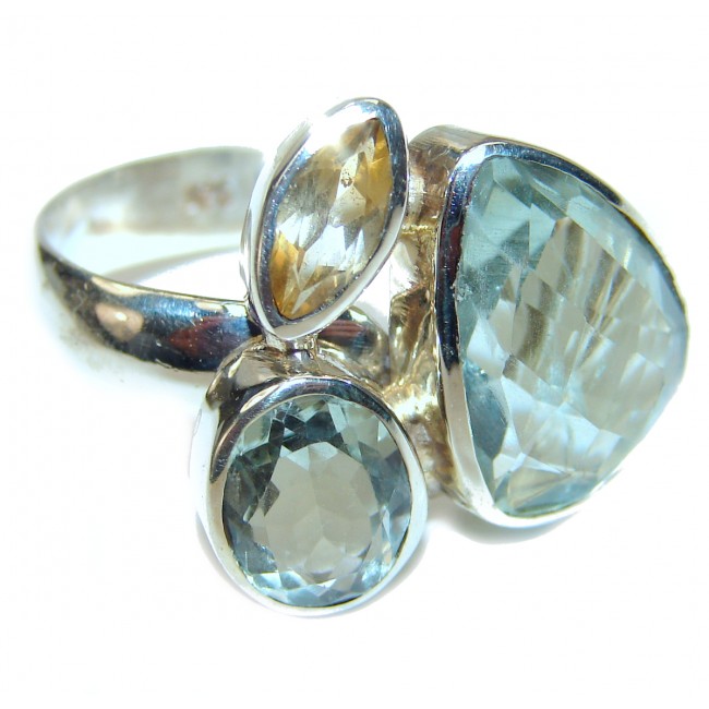 Best quality Green Amethyst .925 Sterling Silver handcrafted Ring Size 8 adjustable
