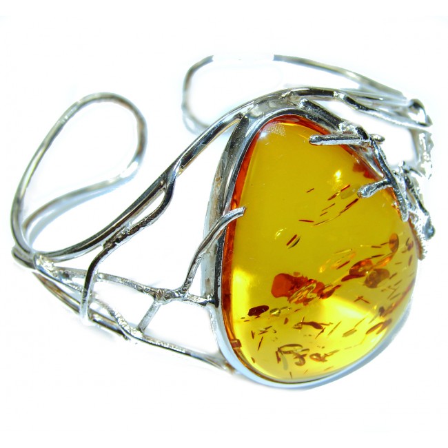 Huge Genuine Butterscotch Baltic Amber .925 Sterling Silver handcrafted Bracelet / Cuff
