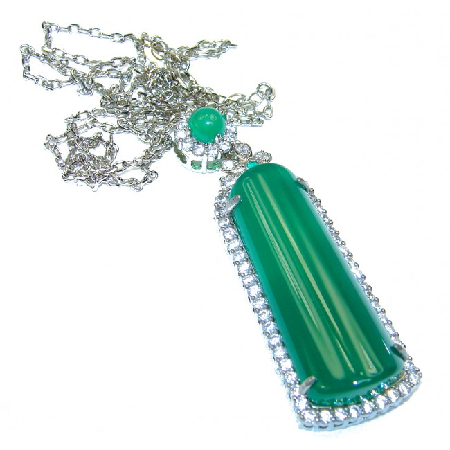 One of the kind Huge Green Jade .925 Sterling Silver necklace