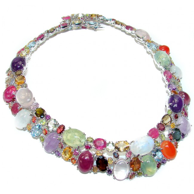 Marvelous authentic Multi Gem .925 Sterling Silver handcrafted Massive necklace