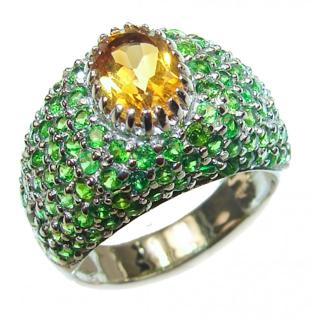 Cocktail Style Natural Citrine .925 Sterling Silver handcrafted LARGE Ring s. 9