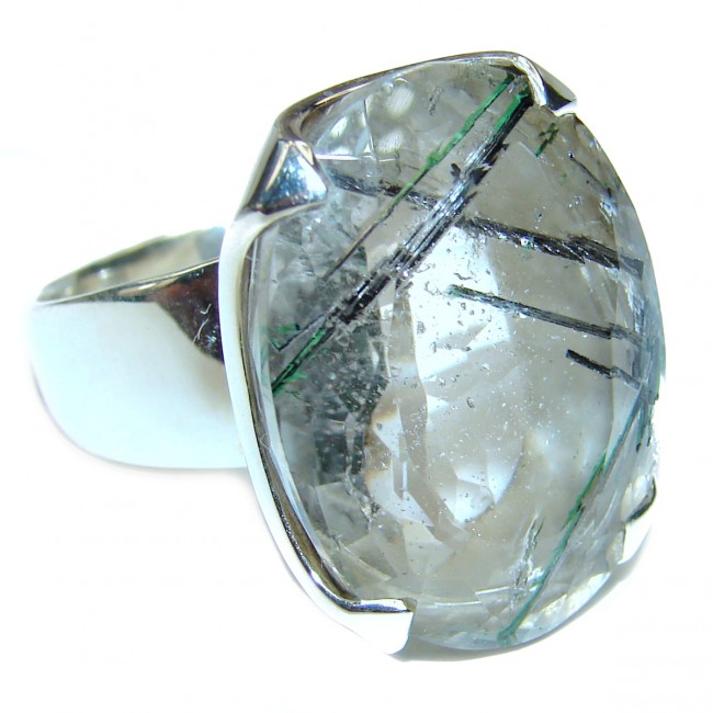Mysterious Tourmalinated Quartz .925 Sterling Silver handmad ring s. 10