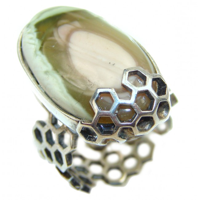 BOHO STYLE Genuine Imperial Jasper .925 Sterling Silver handcrafted ring s. 7 adjustable